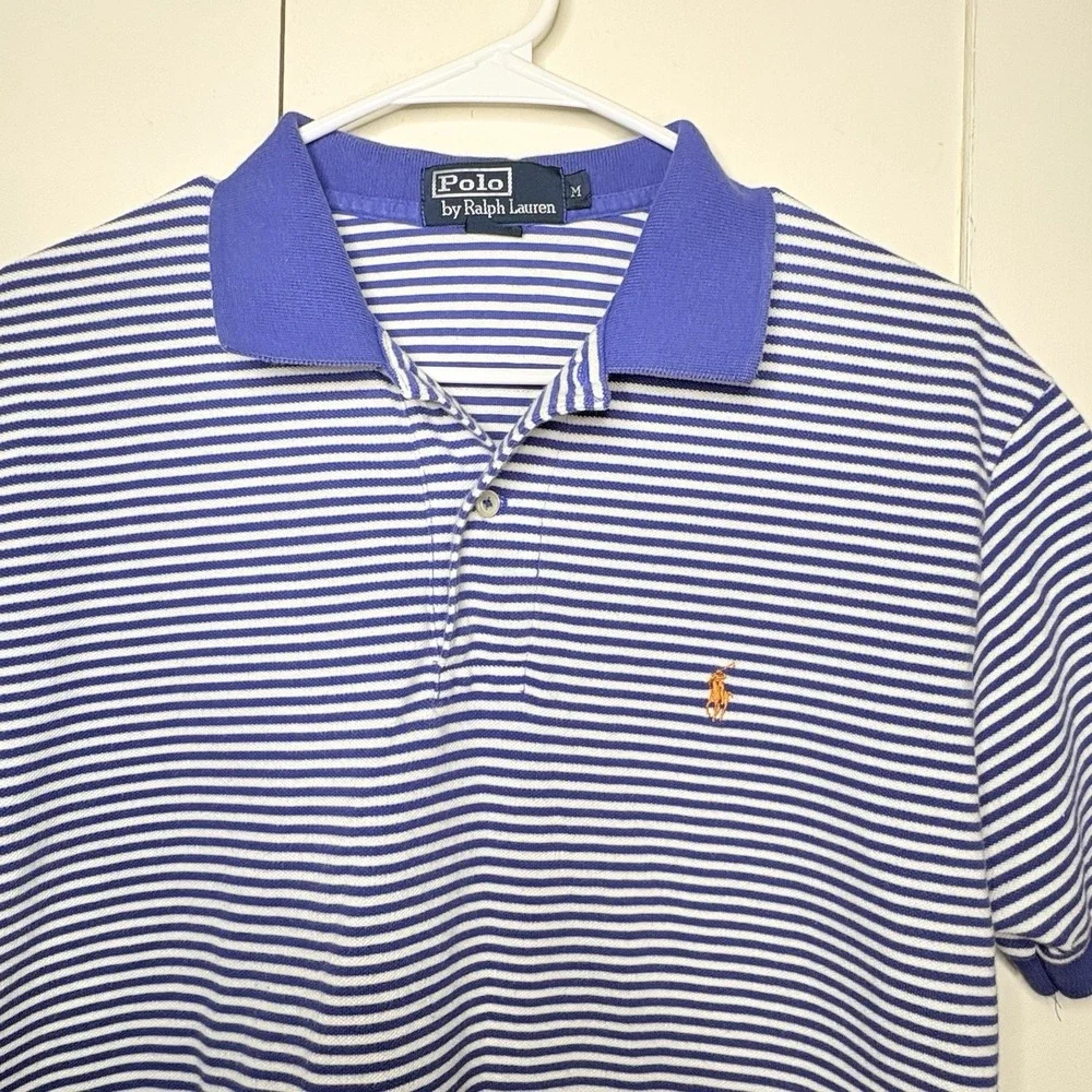 Polo Ralph Lauren Mens Classic Fit Striped Polo Shirt Royal Blue White Medium